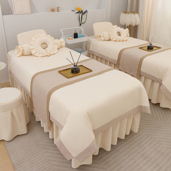 Jingfulan Σετ κουβέρτας κρεβατιού τεσσάρων τεμαχίων, βαμβάκι και λινό, ύφανση twill, βαφή αντίδρασης, ελαφρύ πολυτελές στυλ