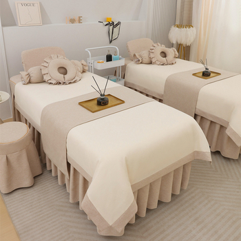 Jingfulan Σετ κουβέρτας κρεβατιού τεσσάρων τεμαχίων, βαμβάκι και λινό, ύφανση twill, βαφή αντίδρασης, ελαφρύ πολυτελές στυλ