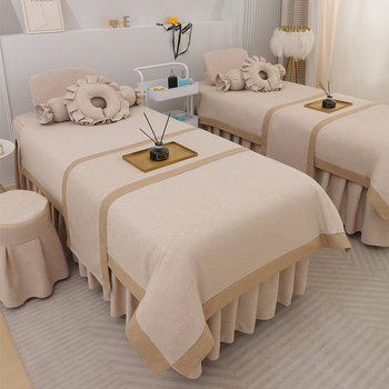 Jingfulan Σετ κουβέρτας κρεβατιού τεσσάρων τεμαχίων, βαμβάκι και λινό, ύφανση twill, βαφή αντίδρασης, ελαφρύ πολυτελές στυλ