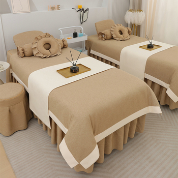 Jingfulan Σετ κουβέρτας κρεβατιού τεσσάρων τεμαχίων, βαμβάκι και λινό, ύφανση twill, βαφή αντίδρασης, ελαφρύ πολυτελές στυλ