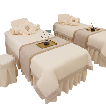 Jingfulan Σετ κουβέρτας κρεβατιού τεσσάρων τεμαχίων, βαμβάκι και λινό, ύφανση twill, βαφή αντίδρασης, ελαφρύ πολυτελές στυλ