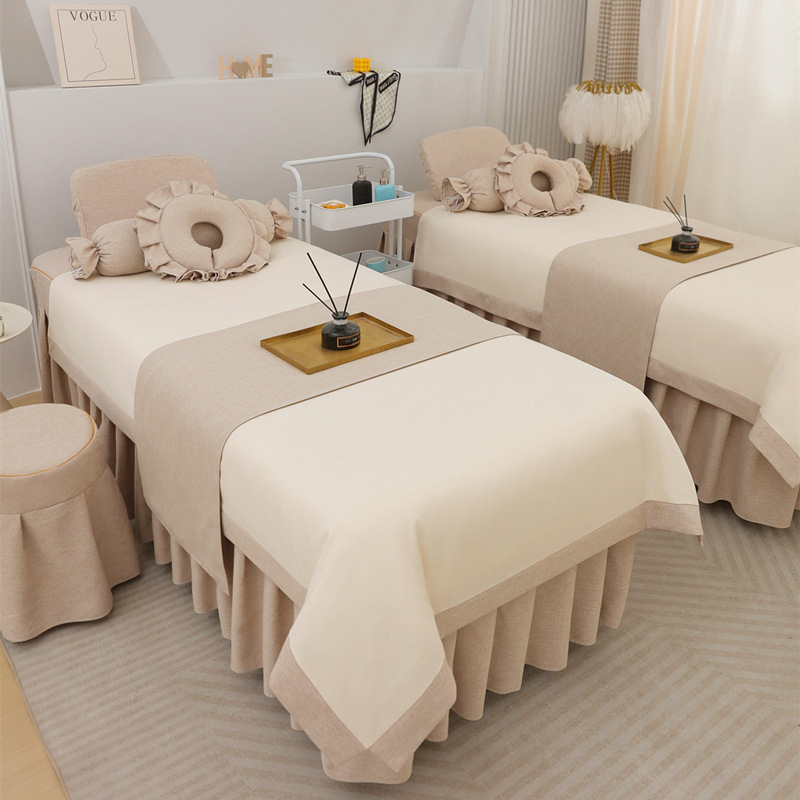 Jingfulan Σετ κουβέρτας κρεβατιού τεσσάρων τεμαχίων, βαμβάκι και λινό, ύφανση twill, βαφή αντίδρασης, ελαφρύ πολυτελές στυλ