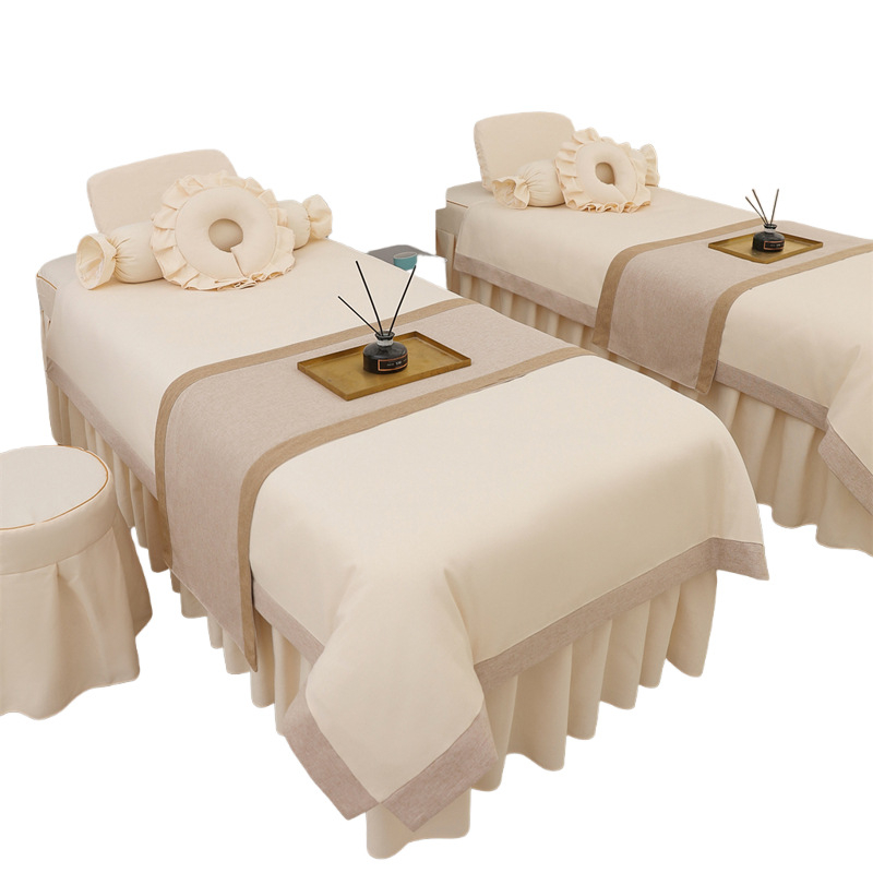 Jingfulan Σετ κουβέρτας κρεβατιού τεσσάρων τεμαχίων, βαμβάκι και λινό, ύφανση twill, βαφή αντίδρασης, ελαφρύ πολυτελές στυλ