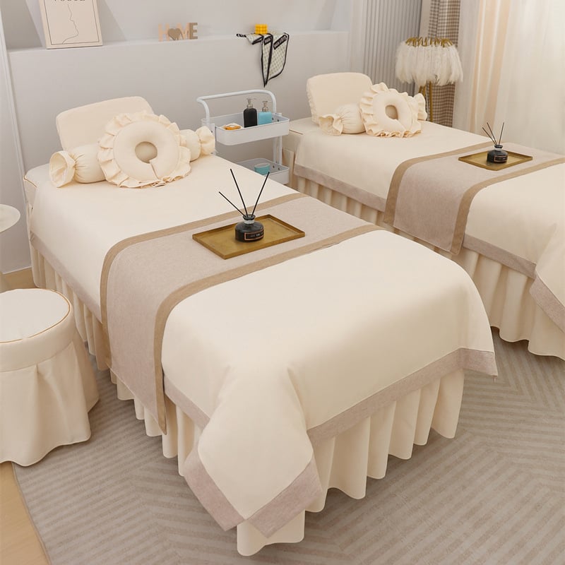 Jingfulan Σετ κουβέρτας κρεβατιού τεσσάρων τεμαχίων, βαμβάκι και λινό, ύφανση twill, βαφή αντίδρασης, ελαφρύ πολυτελές στυλ