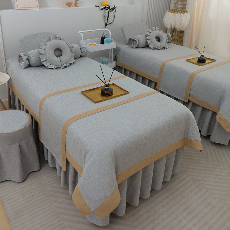 Jingfulan Σετ κουβέρτας κρεβατιού τεσσάρων τεμαχίων, βαμβάκι και λινό, ύφανση twill, βαφή αντίδρασης, ελαφρύ πολυτελές στυλ