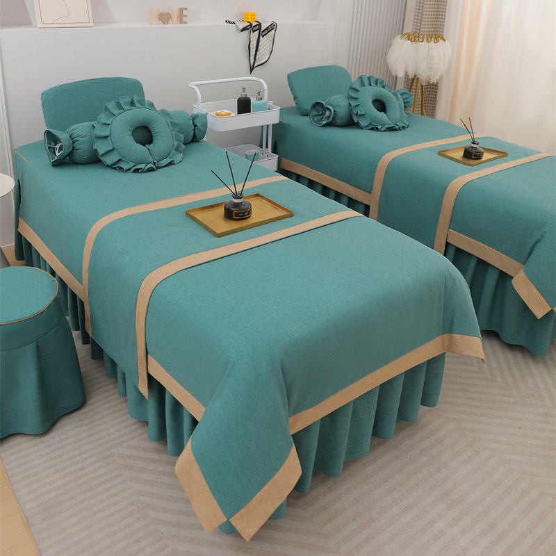 Jingfulan Σετ κουβέρτας κρεβατιού τεσσάρων τεμαχίων, βαμβάκι και λινό, ύφανση twill, βαφή αντίδρασης, ελαφρύ πολυτελές στυλ