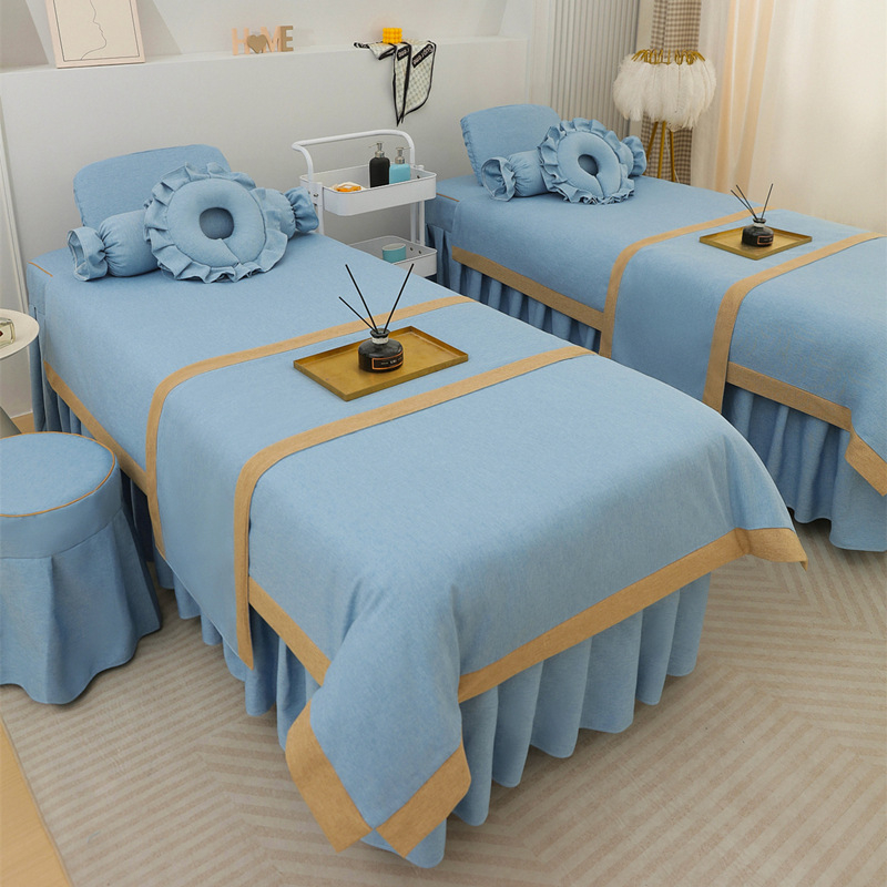 Jingfulan Σετ κουβέρτας κρεβατιού τεσσάρων τεμαχίων, βαμβάκι και λινό, ύφανση twill, βαφή αντίδρασης, ελαφρύ πολυτελές στυλ