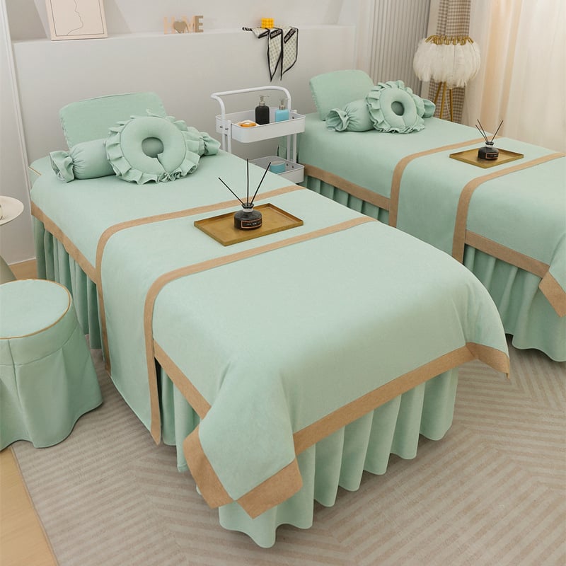 Jingfulan Σετ κουβέρτας κρεβατιού τεσσάρων τεμαχίων, βαμβάκι και λινό, ύφανση twill, βαφή αντίδρασης, ελαφρύ πολυτελές στυλ