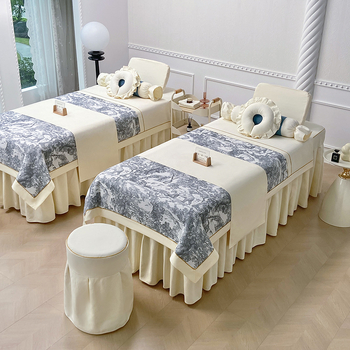 Σετ τεσσάρων τεμαχίων καλύμματος κρεβατιού ομορφιάς για σαλόνι, με μοτίβο φυτικά λουλούδια, ύφασμα βαμβάκι-λινό, αντιδραστική βαφή, ύφανση twill, δυνατότητα εξατομίκευσης.