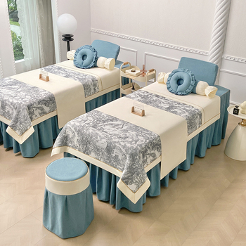 Σετ τεσσάρων τεμαχίων καλύμματος κρεβατιού ομορφιάς για σαλόνι, με μοτίβο φυτικά λουλούδια, ύφασμα βαμβάκι-λινό, αντιδραστική βαφή, ύφανση twill, δυνατότητα εξατομίκευσης.