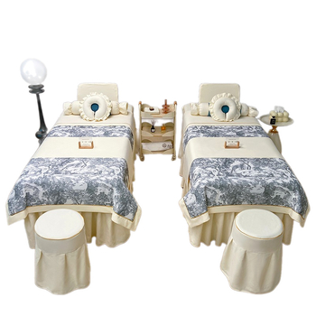 Σετ τεσσάρων τεμαχίων καλύμματος κρεβατιού ομορφιάς για σαλόνι, με μοτίβο φυτικά λουλούδια, ύφασμα βαμβάκι-λινό, αντιδραστική βαφή, ύφανση twill, δυνατότητα εξατομίκευσης.