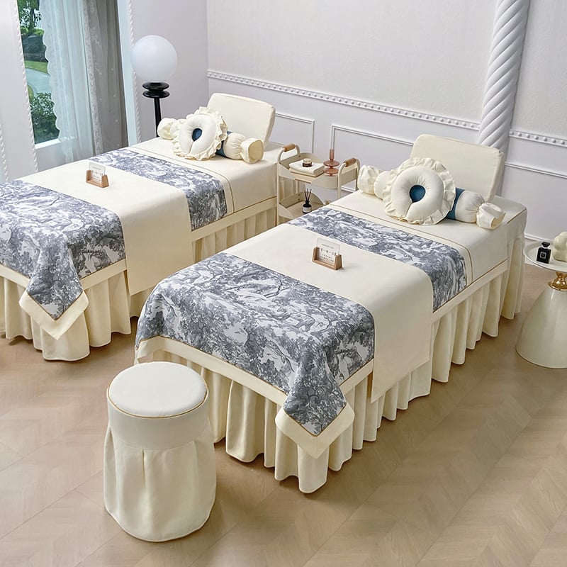 Kaunite salongile neljaosaline voodipesukomplekt, kerge luksuslik stiil, taime-õieline muster, puuvilla-lina segu, reaktiivne värvimine, twill-kude, kohandamine saadaval.