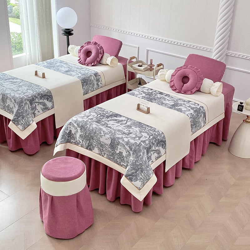 Σετ τεσσάρων τεμαχίων καλύμματος κρεβατιού ομορφιάς για σαλόνι, με μοτίβο φυτικά λουλούδια, ύφασμα βαμβάκι-λινό, αντιδραστική βαφή, ύφανση twill, δυνατότητα εξατομίκευσης.