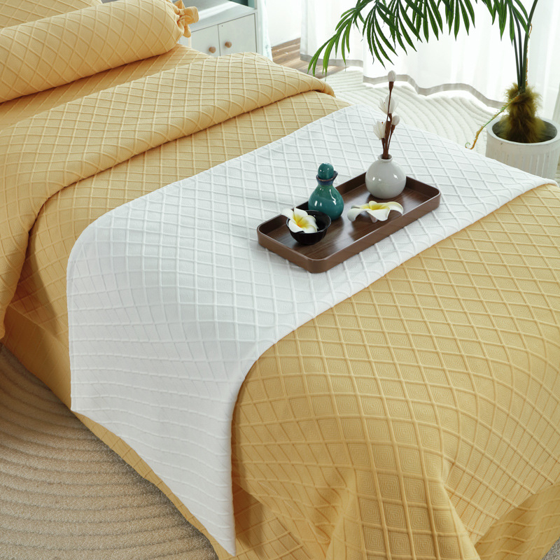 Voodi katte komplekt neljaosa line, geomeetriline muster, bambuskiud, reaktiivne trükkimine ja värvimine