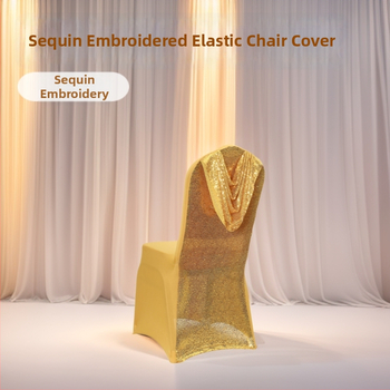 Tooli kate pailettidega tikitud elastne polüester – pulmadekoratsioon hotellidele