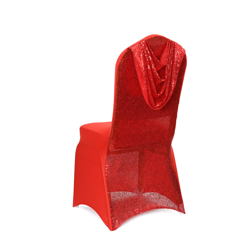 Tooli kate pailettidega tikitud elastne polüester – pulmadekoratsioon hotellidele
