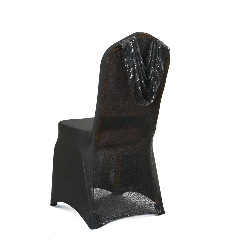 Tooli kate pailettidega tikitud elastne polüester – pulmadekoratsioon hotellidele