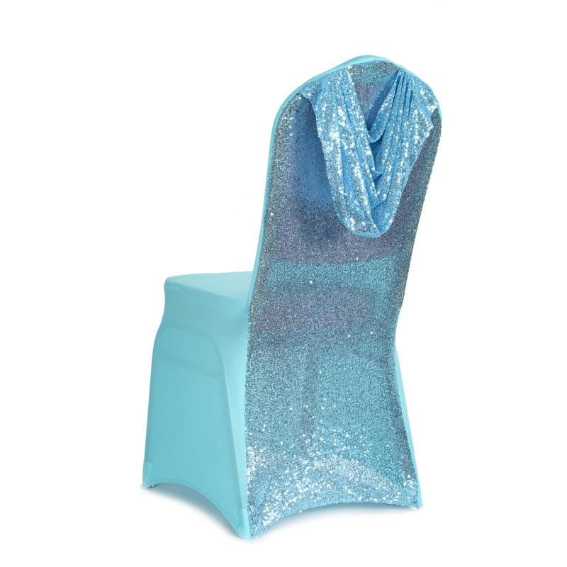 Tooli kate pailettidega tikitud elastne polüester – pulmadekoratsioon hotellidele