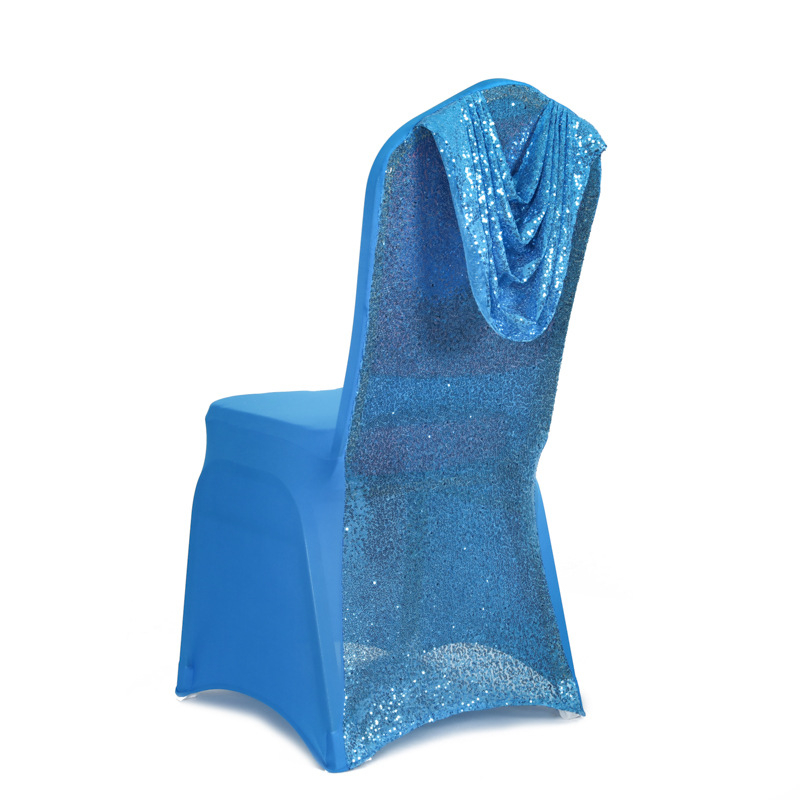 Tooli kate pailettidega tikitud elastne polüester – pulmadekoratsioon hotellidele