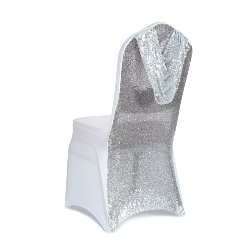 Tooli kate pailettidega tikitud elastne polüester – pulmadekoratsioon hotellidele
