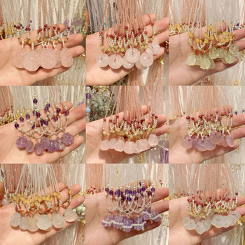 Ametiszt kristály nyaklánc, kézzel készített, szabályos lánc, medál állat-zodiákus formája, tavasz 2025.