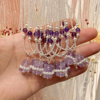 Ametiszt kristály nyaklánc, kézzel készített, szabályos lánc, medál állat-zodiákus formája, tavasz 2025.