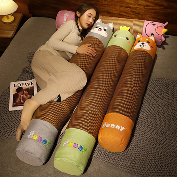 Cilindrični jastuk za bočno spavanje, plišna navlaka, PP pamuk punjenje, uzorak slatkih životinja, izvezen i šiveni materijali, crtić stil