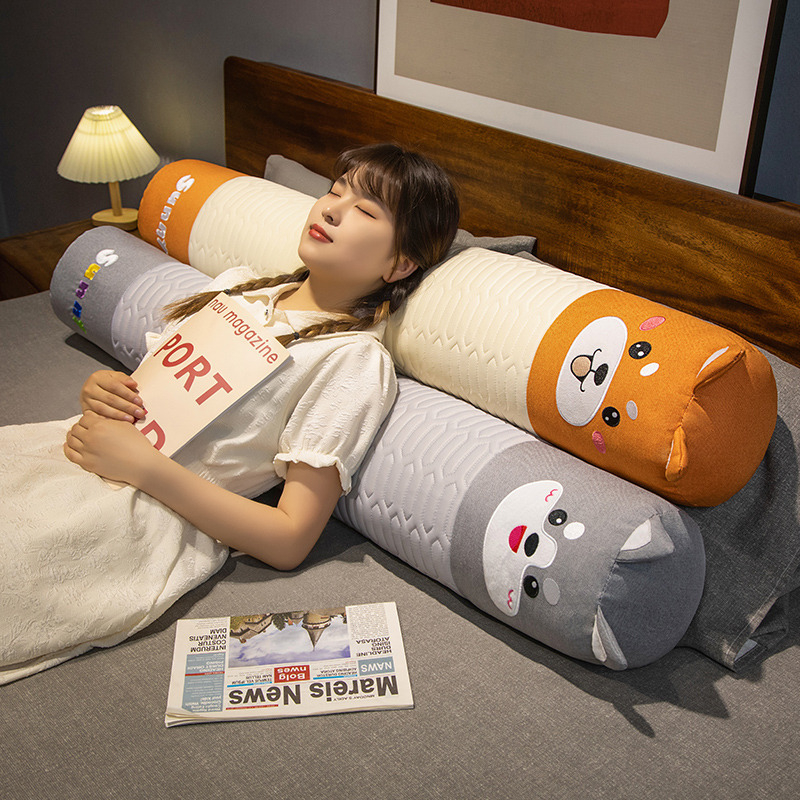 Cilindrični jastuk za bočno spavanje, plišna navlaka, PP pamuk punjenje, uzorak slatkih životinja, izvezen i šiveni materijali, crtić stil