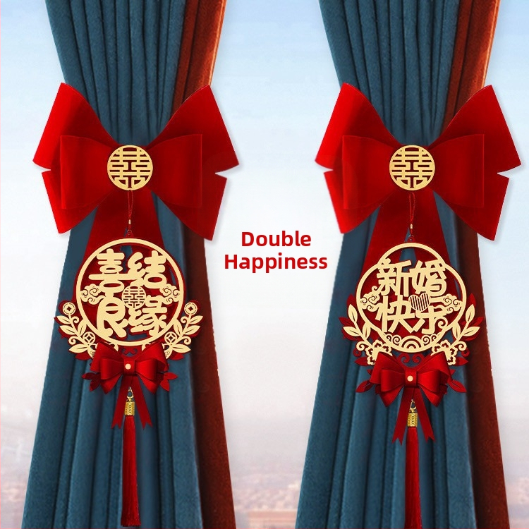 Svadobná girlanda na záves – netkaná textília, Snow Top, slová šťastia, bez dovozu