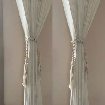 Kézzel szőtt pamut-lin függönyöv bohémi stílusú csomózós dizájnnal; testreszabható és licencelhető magáncímke
