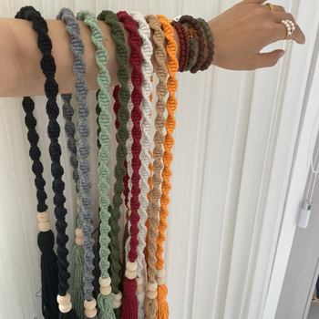 Kézzel szőtt pamut-lin függönyöv bohémi stílusú csomózós dizájnnal; testreszabható és licencelhető magáncímke