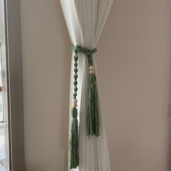 Kézzel szőtt pamut-lin függönyöv bohémi stílusú csomózós dizájnnal; testreszabható és licencelhető magáncímke