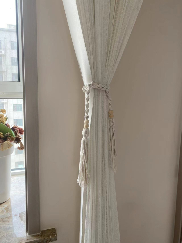 Kézzel szőtt pamut-lin függönyöv bohémi stílusú csomózós dizájnnal; testreszabható és licencelhető magáncímke