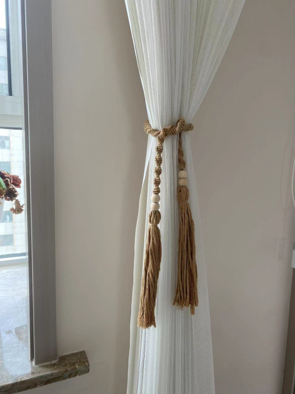 Kézzel szőtt pamut-lin függönyöv bohémi stílusú csomózós dizájnnal; testreszabható és licencelhető magáncímke