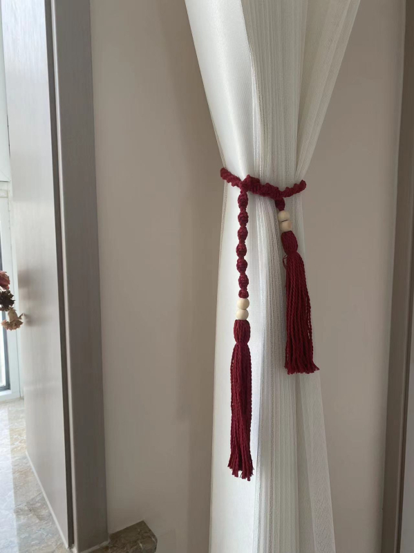 Kézzel szőtt pamut-lin függönyöv bohémi stílusú csomózós dizájnnal; testreszabható és licencelhető magáncímke