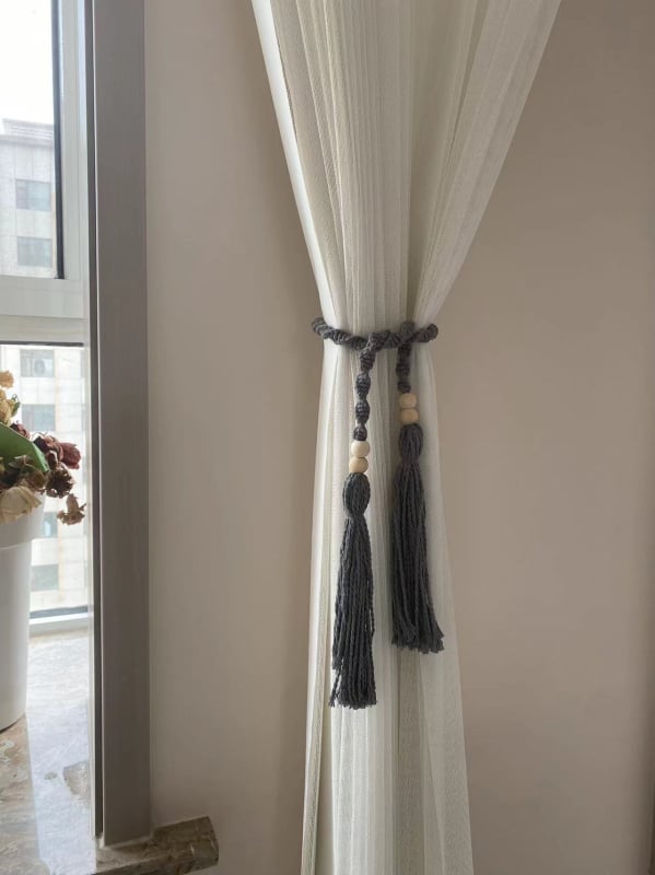 Kézzel szőtt pamut-lin függönyöv bohémi stílusú csomózós dizájnnal; testreszabható és licencelhető magáncímke