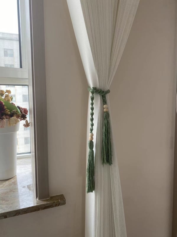 Kézzel szőtt pamut-lin függönyöv bohémi stílusú csomózós dizájnnal; testreszabható és licencelhető magáncímke