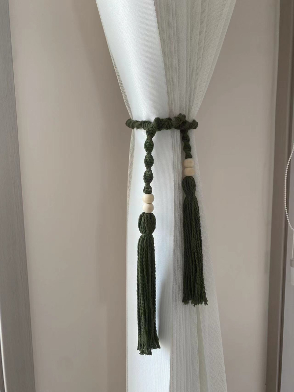 Kézzel szőtt pamut-lin függönyöv bohémi stílusú csomózós dizájnnal; testreszabható és licencelhető magáncímke