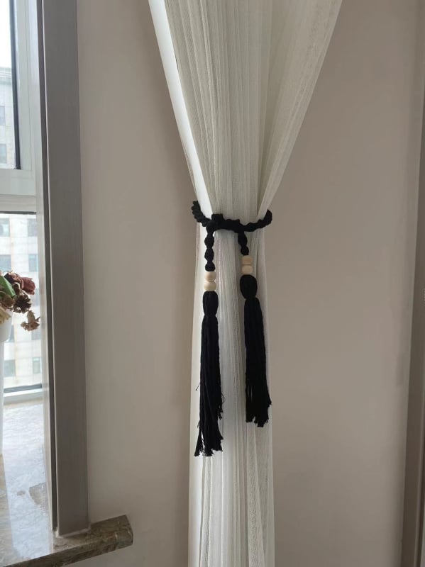 Kézzel szőtt pamut-lin függönyöv bohémi stílusú csomózós dizájnnal; testreszabható és licencelhető magáncímke
