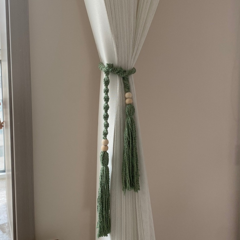 Kézzel szőtt pamut-lin függönyöv bohémi stílusú csomózós dizájnnal; testreszabható és licencelhető magáncímke