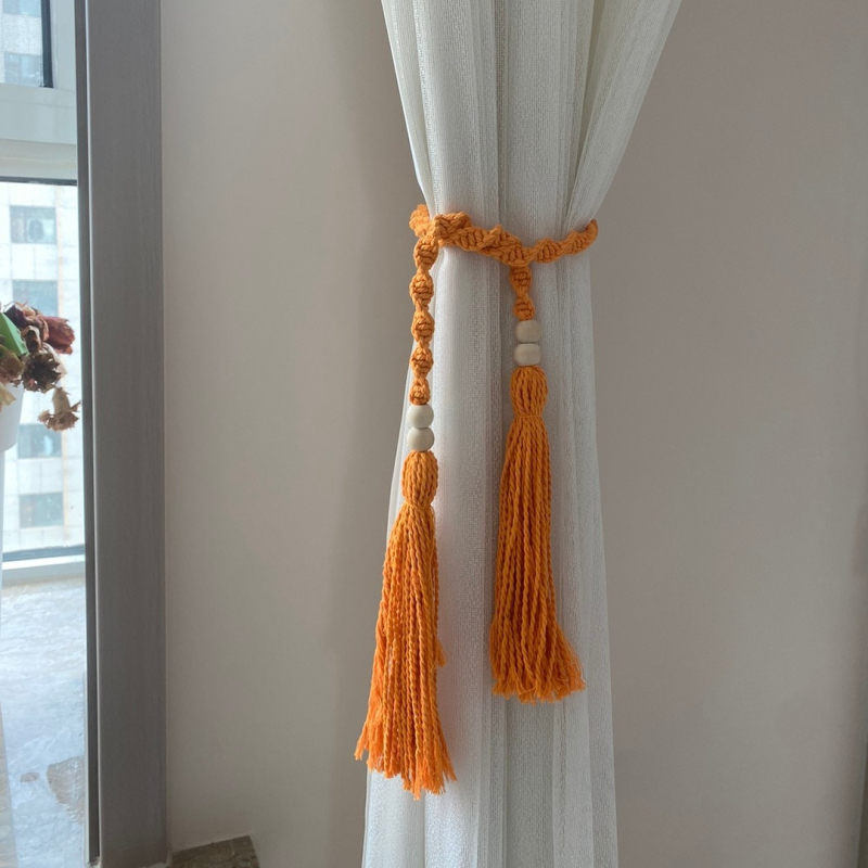 Kézzel szőtt pamut-lin függönyöv bohémi stílusú csomózós dizájnnal; testreszabható és licencelhető magáncímke