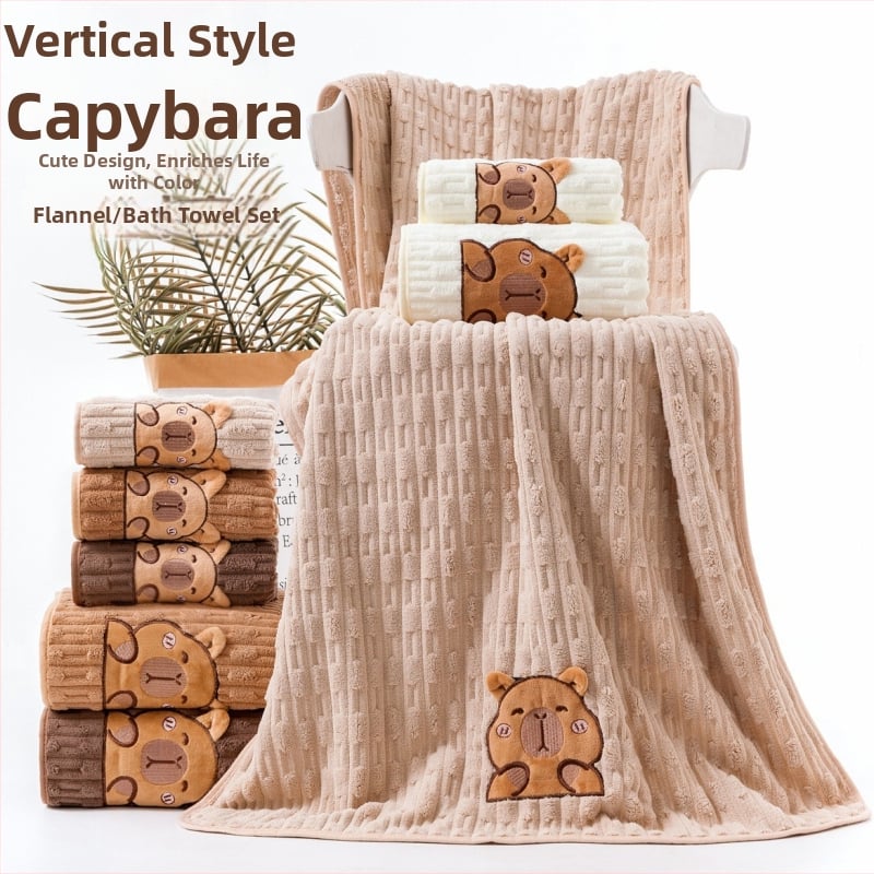 Комплект кърпи за баня Capybara, коралов флис, дебел и абсорбиращ, 400 g, обшивка, възможен печат на лого