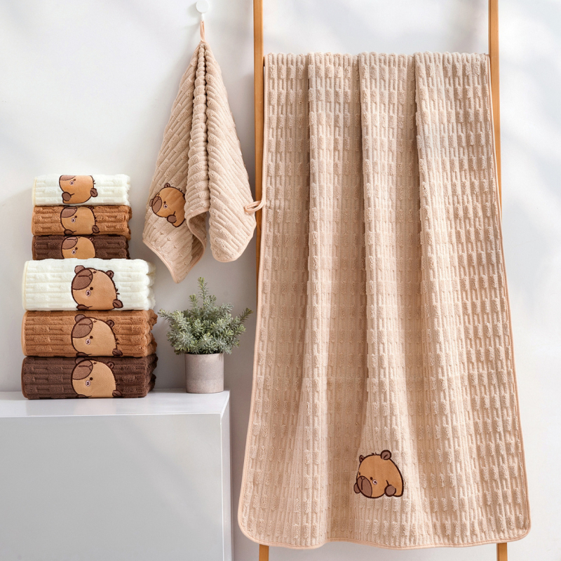 Комплект кърпи за баня Capybara, коралов флис, дебел и абсорбиращ, 400 g, обшивка, възможен печат на лого