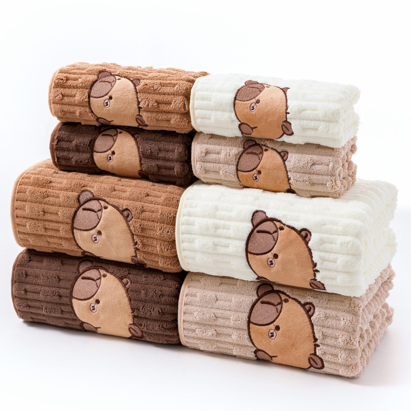 Комплект кърпи за баня Capybara, коралов флис, дебел и абсорбиращ, 400 g, обшивка, възможен печат на лого