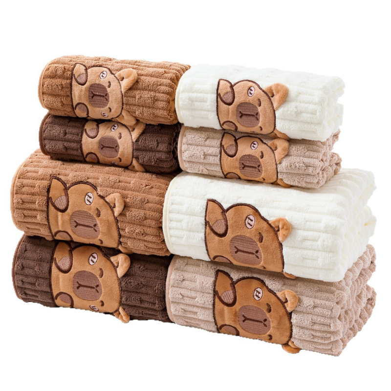 Комплект кърпи за баня Capybara, коралов флис, дебел и абсорбиращ, 400 g, обшивка, възможен печат на лого