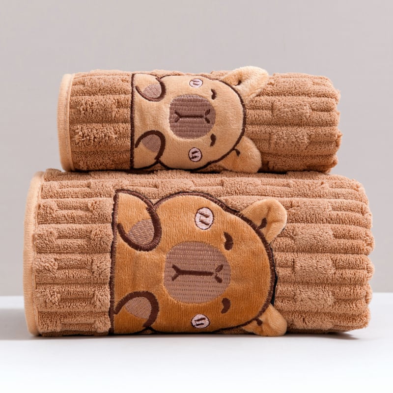 Комплект кърпи за баня Capybara, коралов флис, дебел и абсорбиращ, 400 g, обшивка, възможен печат на лого