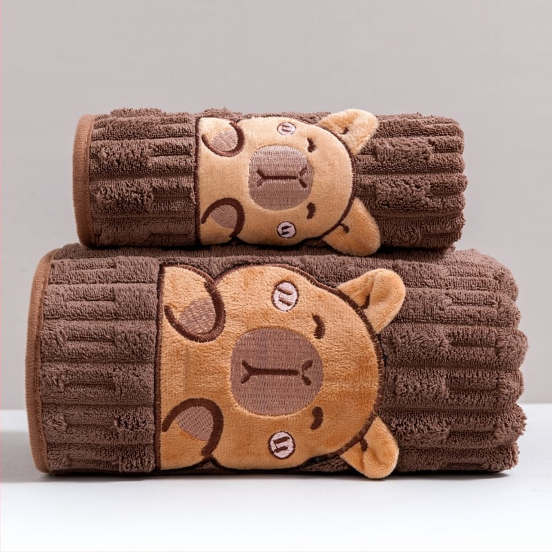 Комплект кърпи за баня Capybara, коралов флис, дебел и абсорбиращ, 400 g, обшивка, възможен печат на лого