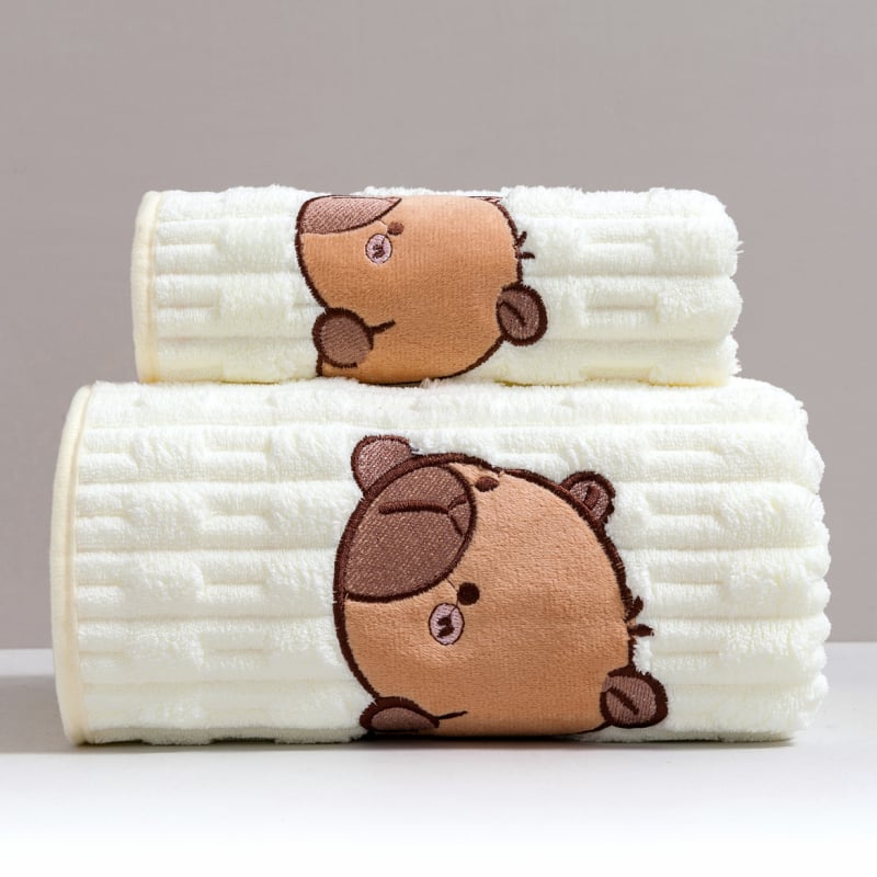 Комплект кърпи за баня Capybara, коралов флис, дебел и абсорбиращ, 400 g, обшивка, възможен печат на лого