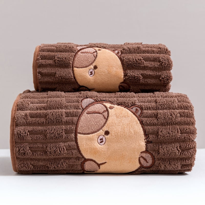 Комплект кърпи за баня Capybara, коралов флис, дебел и абсорбиращ, 400 g, обшивка, възможен печат на лого