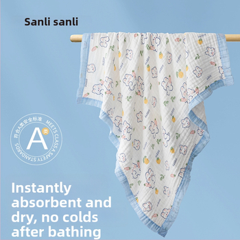 Sanli prosop de baie pentru bebeluș din bumbac 100%, tifon, șase straturi, margine lată, 300–400 g